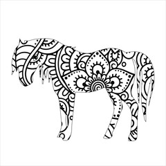 silhouette of horse. Horse animal mandala coloring book page . Horse vector illustration