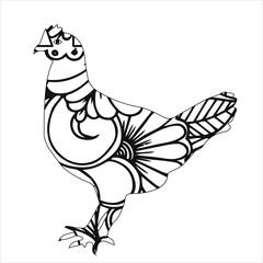 silhouette of hen  . animal mandala  hen coloring book page .  vector illustration