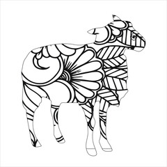 animal mandala  lamb coloring book page silhouette of lamb .  vector illustration