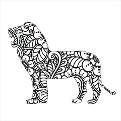 animal mandala  lion coloring book page silhouette of lion vector illustration