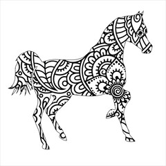 animal mandala horse  coloring book page silhouette of horse   vector illustration