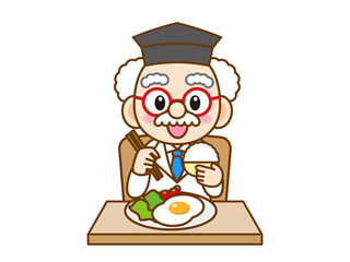 食事する博士のイラスト素材＿ベクター