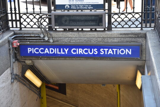 Piccadilly Circus station in Metro - public space of London's West End in the City of Westminster.