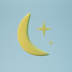 moon and stars - weather forecast icon - 3d render illustration
