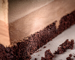 Mousse layer cake in a section