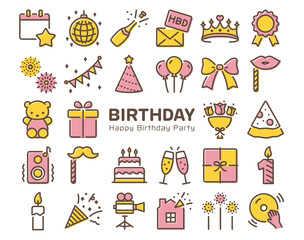 誕生日　カラフルなアイコンセット