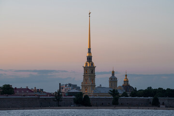 Peter and Paul fortress after sunset. Saint-Petersburg, Russia
