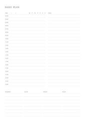 Note, scheduler, diary, calendar planner document template illustration. Daily plan form.