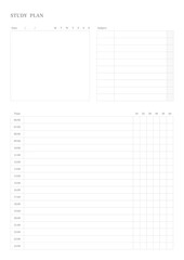 Note, scheduler, diary, calendar planner document template illustration. Study plan form.