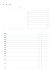 Note, scheduler, diary, calendar planner document template illustration. Study plan form.