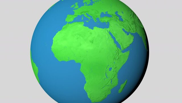 Seamless looping animation of the earth zooming in to the 3d map of Yemen with the capital and the biggest cites in 4K resolution