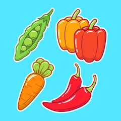 Set of Vegetables Hand Drawn Cartoon Sticker Doodle Icon