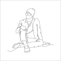 Continuous line of a man sitting casually simple vector illustration