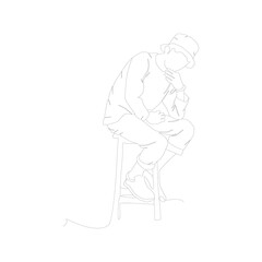 Fototapeta na wymiar Continuous line of a man sitting on a chair daydreaming Simple hand drawn vector illustration