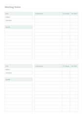 Note, scheduler, diary, calendar planner document template illustration. meeting notes.