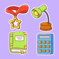Set of Education Hand Drawn Cartoon Sticker Doodle Icon