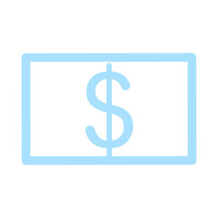 Blue banknote silhouette semi flat color vector element. Full sized decoration on white. Cash withdrawal. Dollar bill. Simple cartoon style illustration for web graphic design and animation