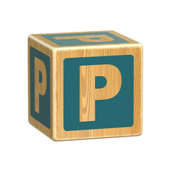 Letter P, Wooden Blocks font for Toddlers,  Wood Alphabet Blocks, ABC Montessori Stacking Letter Preschool Learning Toys - Kindergarten Reading, 3d rendering