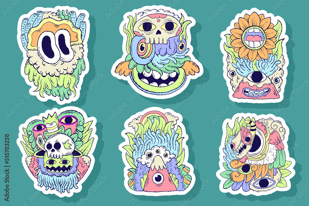 Sticker doodle monster sticker illustration design