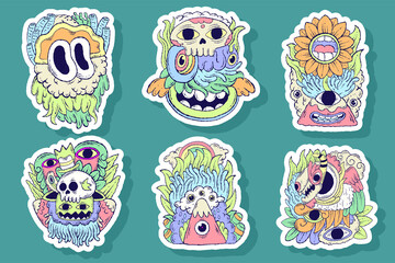 doodle monster sticker illustration design © san