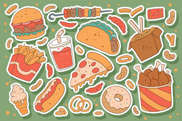 hand drawn cute fast food illustration design