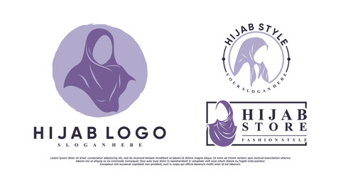 Set of hijab for moslem fashion logo design with creative element Premium Vector