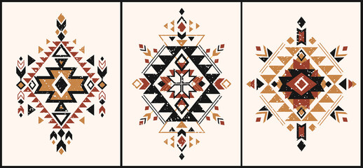 Vector set. Tribal folk aztec geometric pattern element. Colorful art print design. Poster.