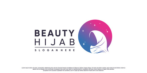 Beauty hijab logo for moslem woman with creative element Premium Vector