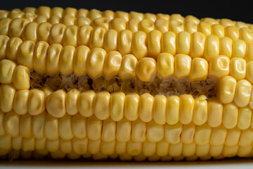 Super close up of the fresh corn with row of corn being pluck out
