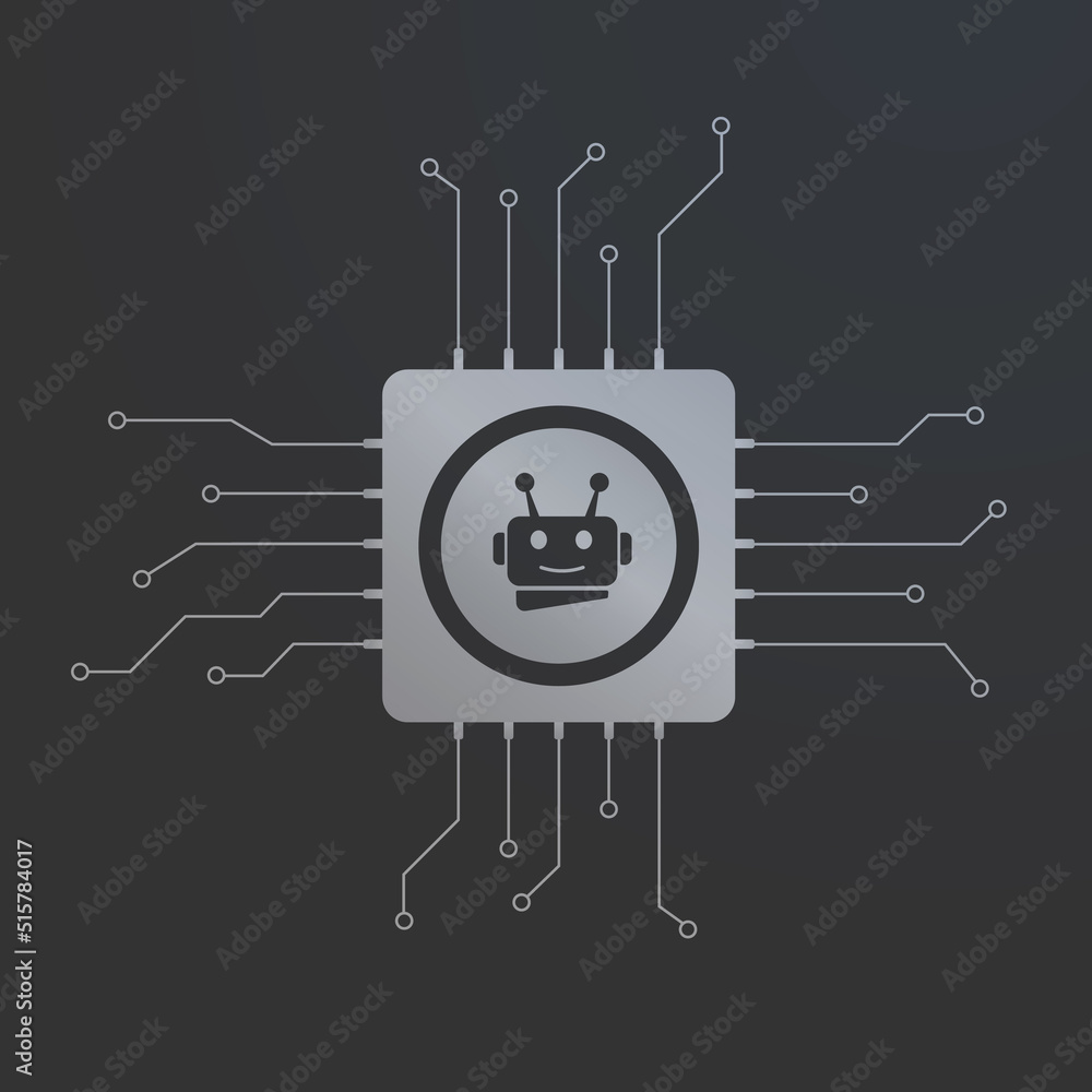 Poster ai processor chip - artificial intelligence vector icon symbol concept with electronic circuit on th