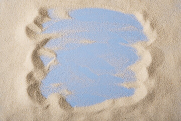 Sea sand on the beach. flat lay with space for text.