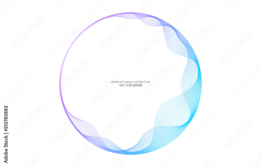 Aufkleber Vector abstract circles lines wavy in round frame colorful blue purple gradient isolated on white background with empty space for text in concept technology, digital, music, science.