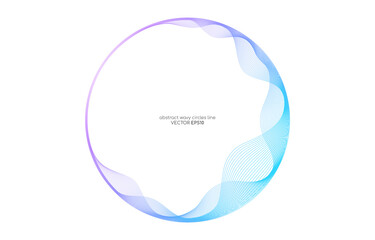 Vector abstract circles lines wavy in round frame colorful blue purple gradient isolated on white background with empty space for text in concept technology, digital, music, science.