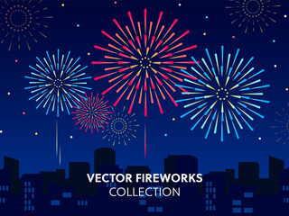 Vector illustration of a festive fireworks at night,scene for holiday and celebration background design.