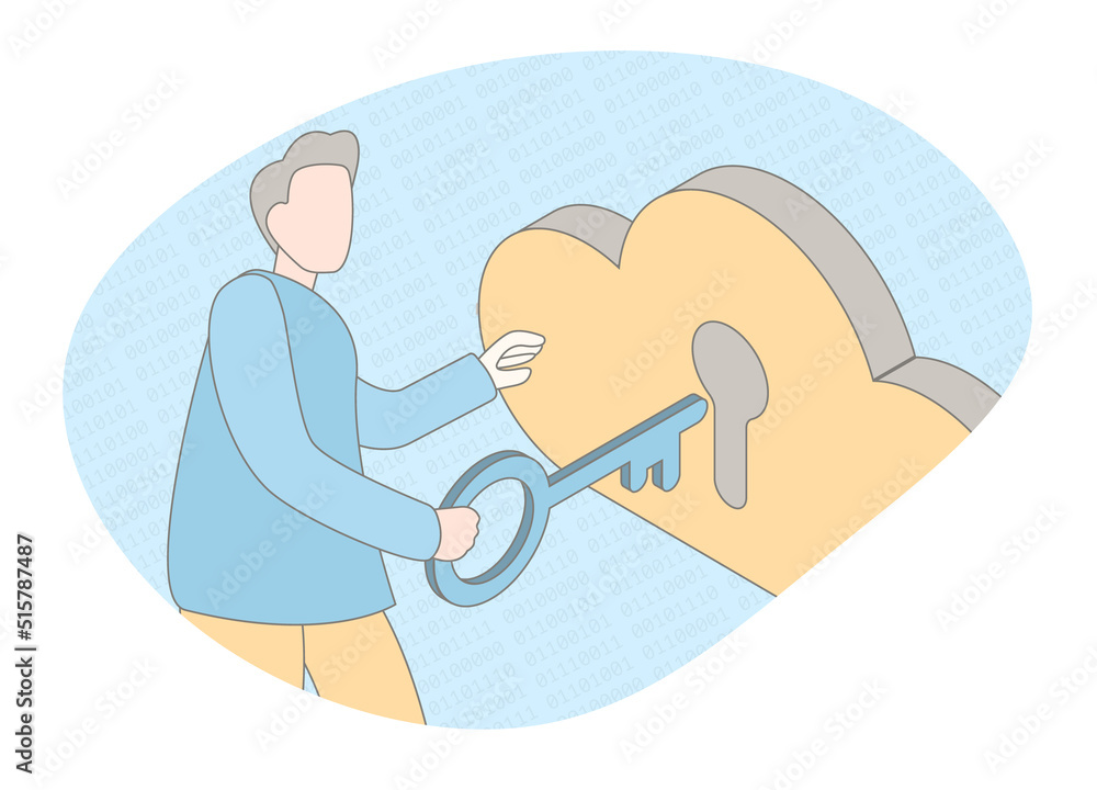 Aufkleber cloud system for protecting personal and corporate data information of an employee. character busine