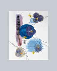 Oshibana is a modern botanical pressed flower art. Boho style composition of dry plants and...