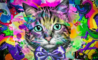 Foto auf Acrylglas abstract colorful cat muzzle illustration, graphic design concept © reznik_val