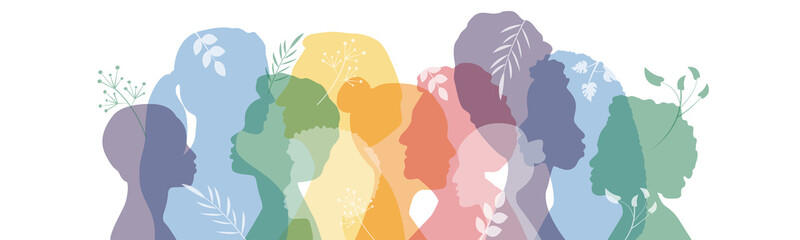 Women of different ethnicities together. Flat vector illustration. - obrazy, fototapety, plakaty