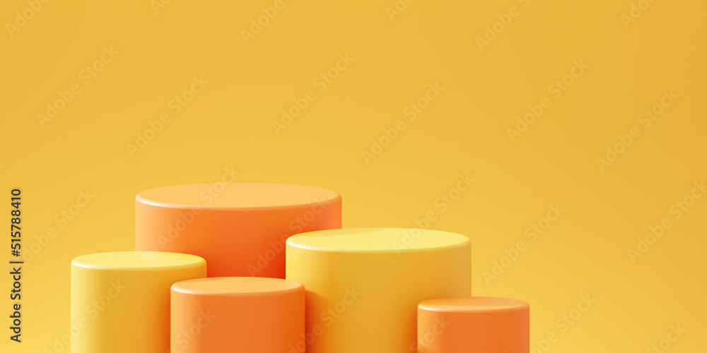 Aufkleber orange podium product 3d background display stage platform with minimal yellow pedestal scene studio