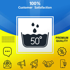 Dergees washing vector glyph color icon. With yellow and blue background option