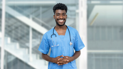 Handsome african american male nurse or medical student with beard