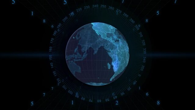 Animation of globe and circles made of numbers on black background