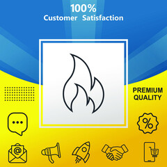 Fire line vector glyph color icon. With yellow and blue background option