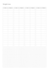 Note, scheduler, diary, calendar planner document template illustration. weight loss.