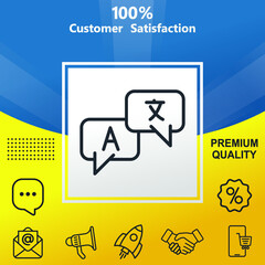 Language translation vector glyph color icon. With yellow and blue background option.