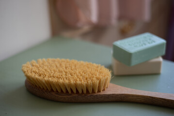 wooden brush with cactus bristles for lymphatic drainage and anti-cellulite massage
