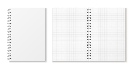 Mockup blank cell notebook  isolated on white background. Spiral copybook or organizer.