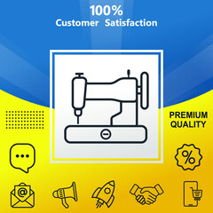 Sewing machine vector glyph color icon. With yellow and blue background option.