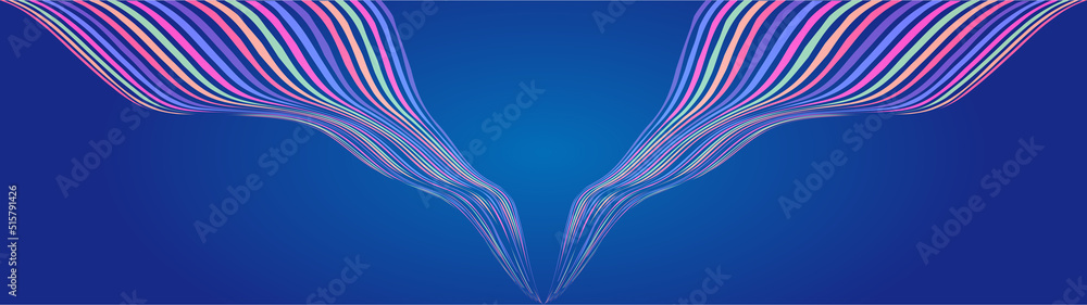 Poster symmetrical wavy ribbons moving from top to bottom converge abstract texture background