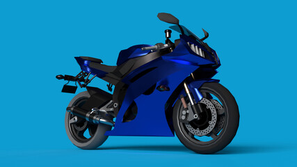 Obraz na płótnie Canvas 3d render blue high-speed motorcycle on a blue background